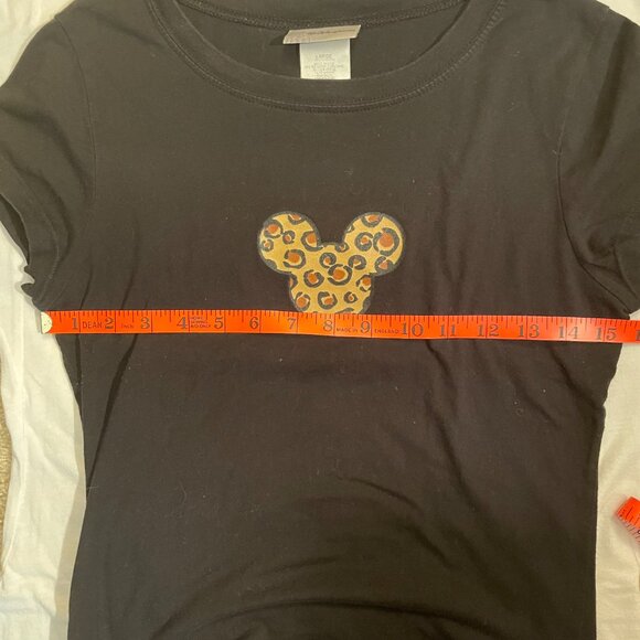 Disney Girl's Size L Mickey Tee Black with Leopard Short Sleeve Round Neck - Picture 3 of 7